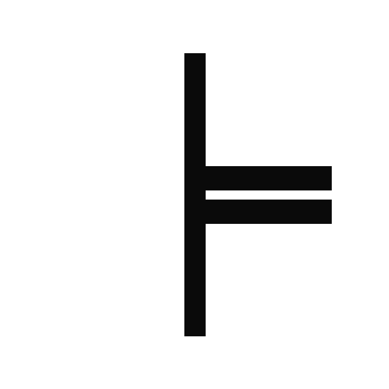 An ogham character composed of a vertical line with three horizontal strokes across it.