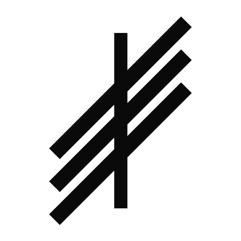 A black ogham symbol with several lines and a vertical stem on a white background.