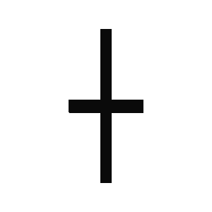 A black cross with a circle at the center, set against a white background, representing sacred or spiritual symbolism.