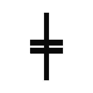 A black ogham character on a white background, with a vertical line and three horizontal marks.