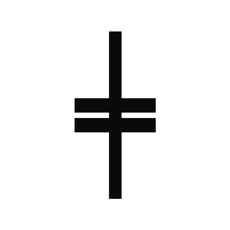 A black ogham character on a white background, with a vertical line and three horizontal marks.