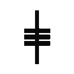 A black triskelion symbol with three spirals radiating from a central point.