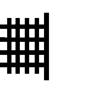 A black silhouette of a lattice fence with vertical and horizontal slats.