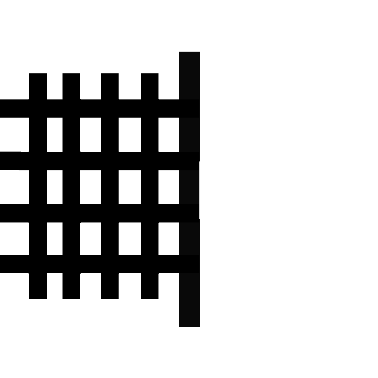 A black silhouette of a lattice fence with vertical and horizontal slats.