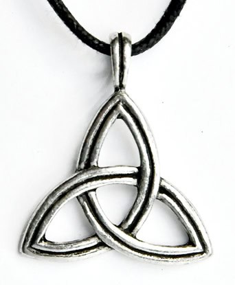 Pendant with Celtic Triquetra symbol on a black cord.