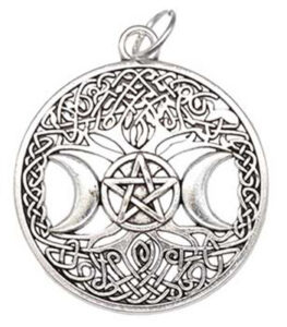 Pendant with Celtic knotwork and pentagram symbols.
