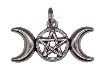 Pendant featuring a pentagram within a triple moon design, symbolizing Celtic spirituality and lunar.