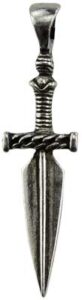 Ancient-style sword with detailed hilt and straight blade.