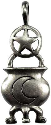 Silver pendant featuring a star, crescent moon, and circular design, related to Celtic spirituality.