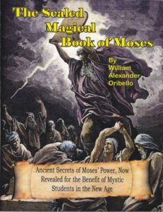 Illustration of Moses with staff and followers, dark stormy sky background.