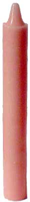 A pink candle with a pointed tip, set against a plain background.