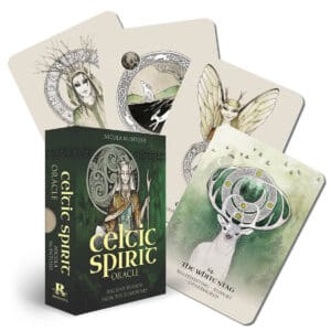Modern Celtic spiritual oracle cards featuring nature-inspired illustrations and mythic symbols.
