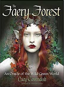 Cover of "The Faery Forest" book featuring a woman with red hair and floral decorations.