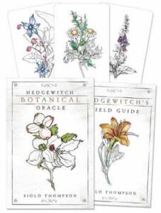 A set of botanical oracle cards featuring illustrations of various plants and flowers.