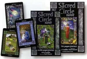 A collection of tarot cards with Celtic and nature-inspired imagery.