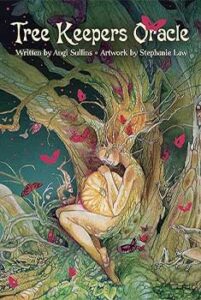 Artistic depiction of a fairy-like figure with tree elements, related to Celtic spirituality and nat.