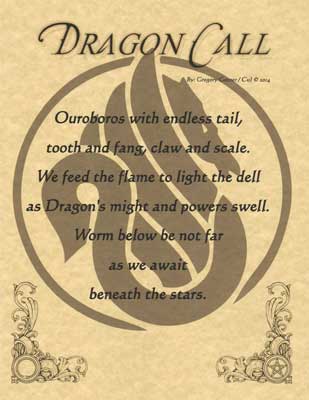 Celtic-inspired dragon symbol with a poem about dragons and stars, emphasizing nature and spiritual.