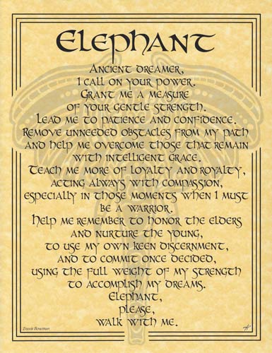 Modern Celtic-inspired prayer for strength, confidence, and loyalty, featuring an elephant illustrat.