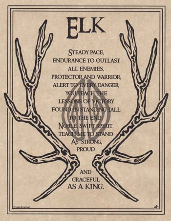 Elk illustration with a poem about strength and resilience in Celtic spirituality.