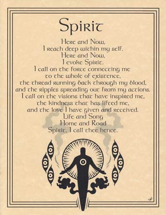 Celtic-style spiritual poem with a central symbol and decorative elements, emphasizing connection an.