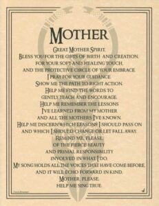 A prayer scroll dedicated to Mother goddess in Celtic spirituality, emphasizing guidance, protection.