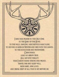 A Celtic-inspired illustration featuring stag antlers and a central mystical symbol.