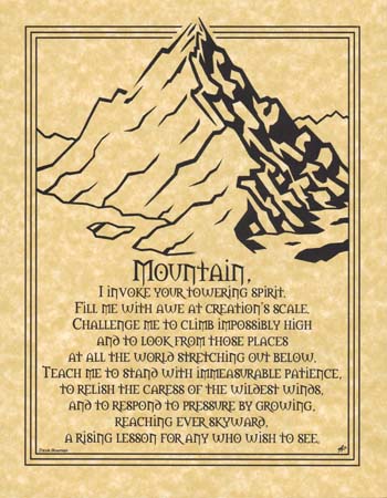 Mountain silhouette with poetic text about spiritual ascent and resilience.