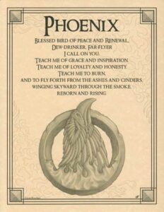 Phoenix symbol representing rebirth and renewal, with poetic verses about loyalty, honesty, and risi.
