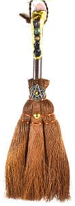 Staff with carved and decorated top, incorporating natural elements and symbols related to Celtic sp.