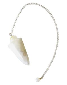 Stone pendant necklace with chain and pearl accent.