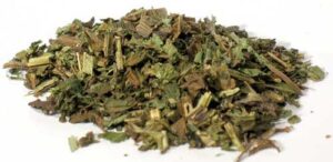 Dried herbal mixture with green and brown plant pieces for Celtic spiritual rituals.