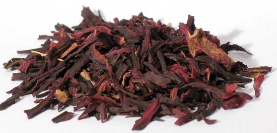 Dried hibiscus petals used in herbal teas and natural remedies.