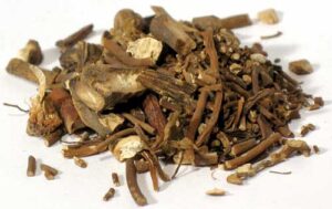 Herbal mixture with roots and bark for natural remedies.