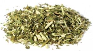 Herbal mixture with dried leaves and stems, used in Celtic spiritual and druidic rituals.
