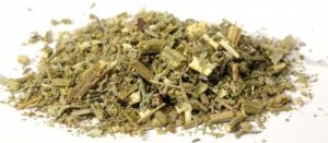 Dried herbal mixture with small plant pieces, used in Celtic spiritual and nature-based rituals.