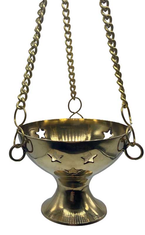 Bronze cauldron with hanging chains, used in Celtic spiritual practices and rituals.