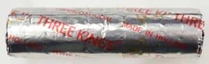 Firework tube labeled "Three Kings" with red text on silver background.