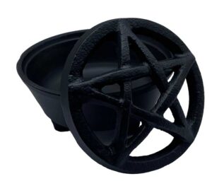 Incense holder with pentagram design, used in spiritual and ritual practices.
