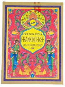 Incense package with vibrant colors and traditional design elements.