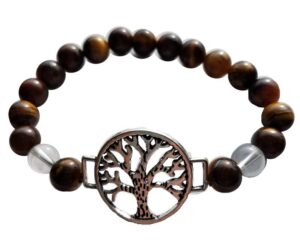 Bracelet with wooden and silver beads and a Tree of Life charm.