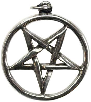 Pendant featuring a pentacle with a bird figure at the top, crafted from metal with a circular frame.