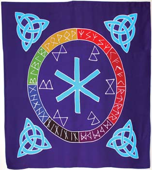Banner featuring Celtic ogham symbols and triquetra knots on a purple background.