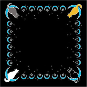 Decorative border featuring moons, stars, and animals in Celtic style.