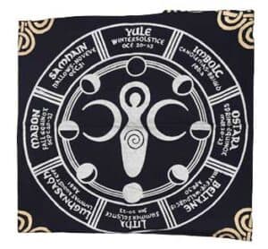 Ogham wheel with Celtic symbols and names for Yule and winter solstice celebrations.