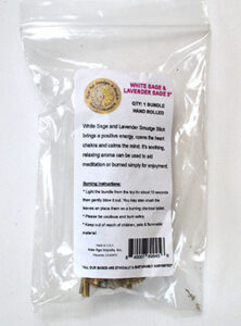 White Sage and Lavender Smudge Stick for cleansing and meditation. Hand rolled with natural herbs.