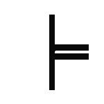 An ogham character composed of a vertical line with three horizontal strokes across it.