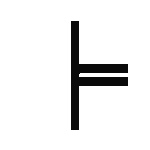 An ogham character composed of a vertical line with three horizontal strokes across it.