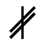 A weathered stone engraved with ogham symbols, surrounded by moss and greenery.