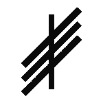 A black ogham symbol with several lines and a vertical stem on a white background.