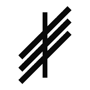 A black ogham symbol with several lines and a vertical stem on a white background.